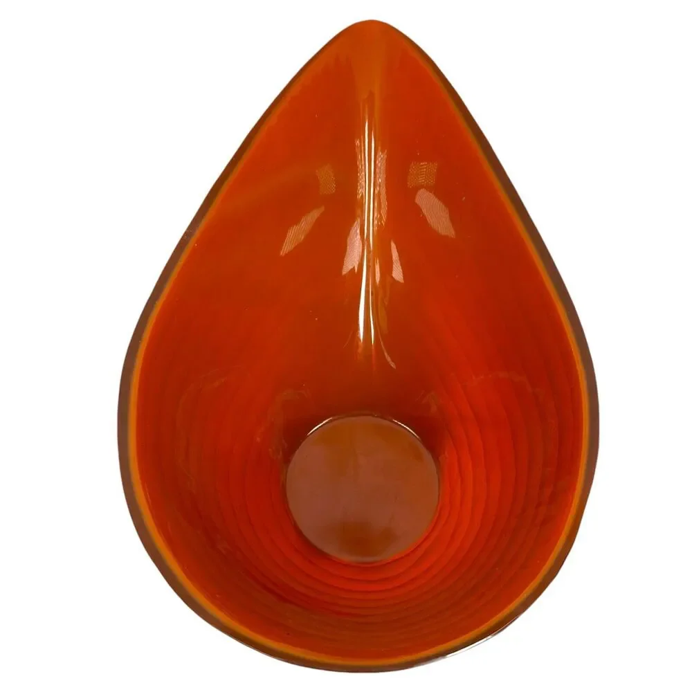 Ethan Allen‎ Adara Glass Bowl Orange Amber XL Floor Vase Abstract Centerpiece